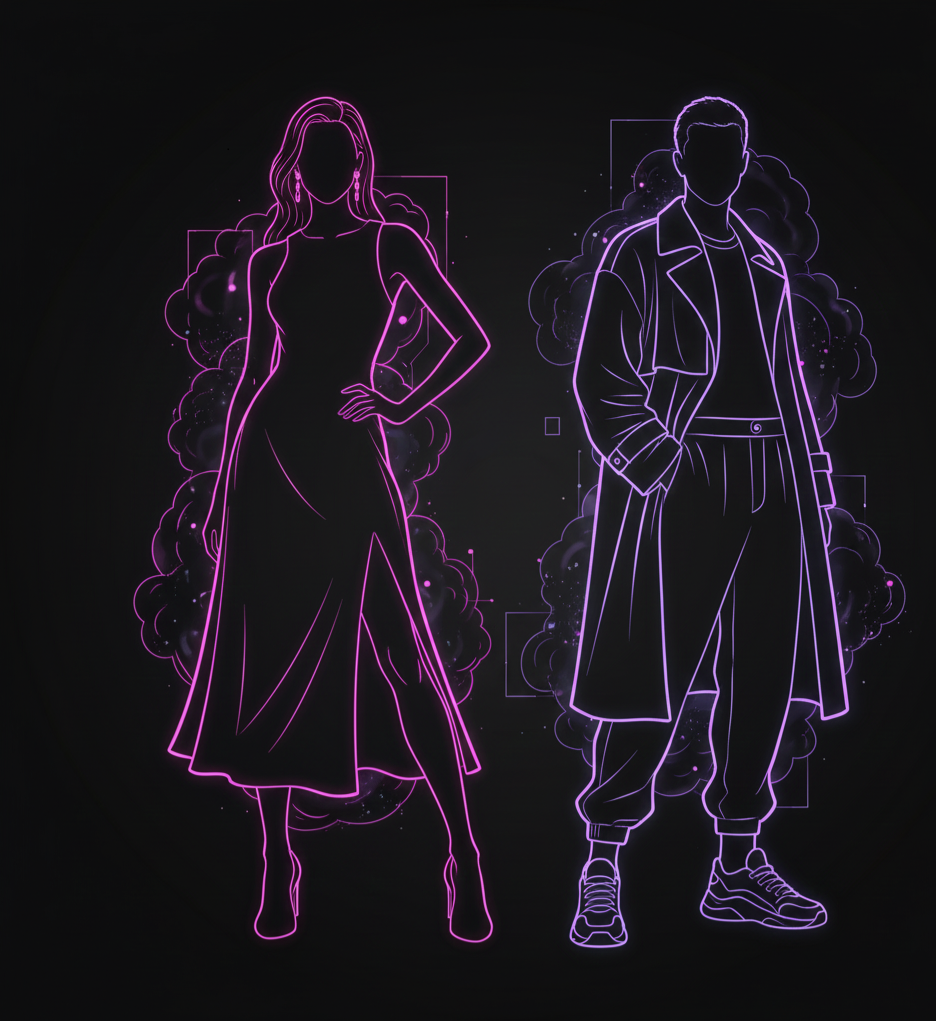 AI fashion neon silhouettes